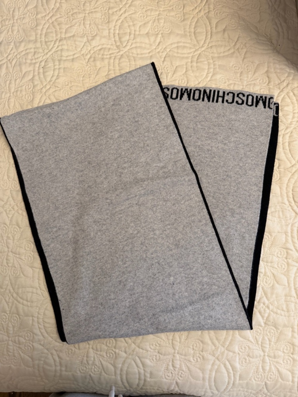 Moschino Logo Fringe Scarf Grey Mens